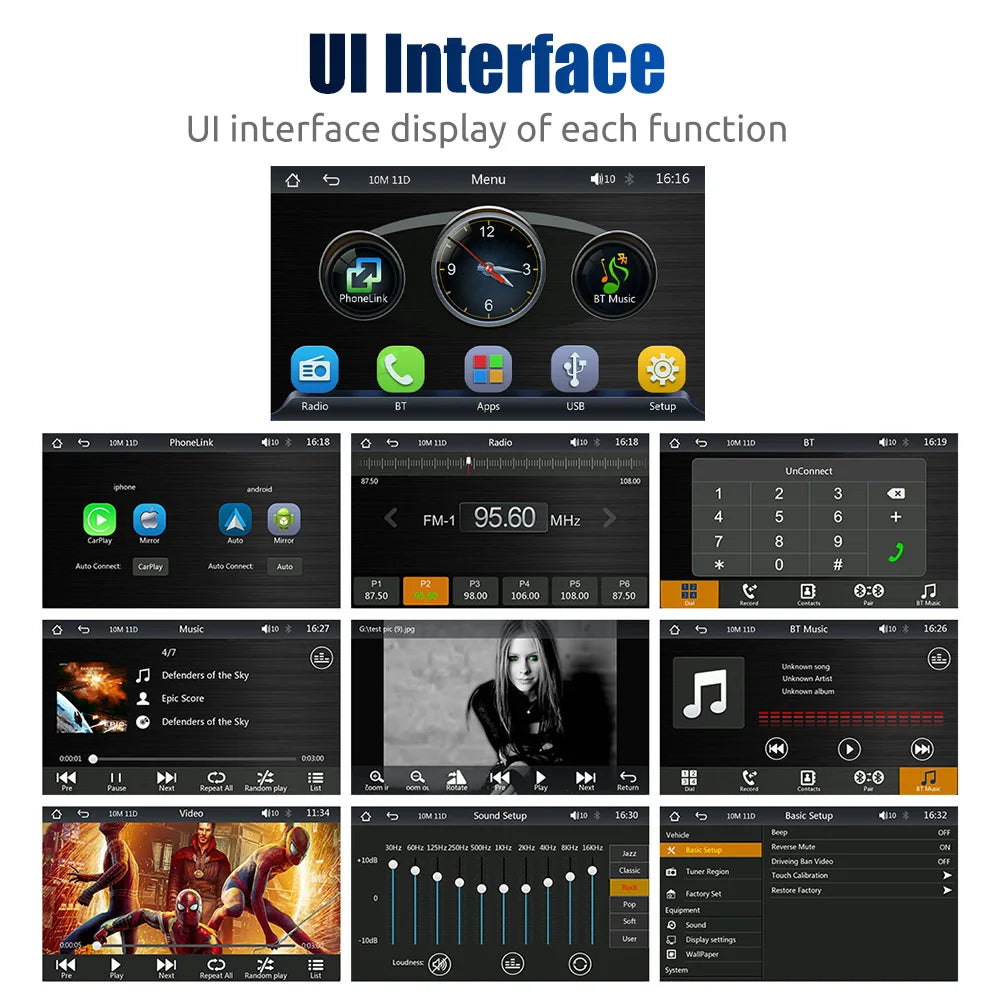 Autoradio Portable lecteur vidéo multimédia sans fil CarPlay Android Auto écran tactile 7 pouces avec AUX FM pour caméra de recul ﻿