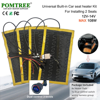 Nouveau Kit de chauffage de siège de voiture intégré adapté aux 1/2 sièges, 12V 2/4 pièces tampons chauffants universels en fil d'alliage 3 niveaux interrupteur chauffant à double commande