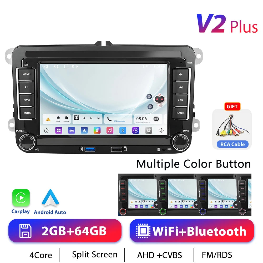 Podofo 7 "9" CarPlay Android autoradio pour Volkswagen VW Golf Passat JETTA Skoda siège voiture système Intelligent 2din GPS autoradio