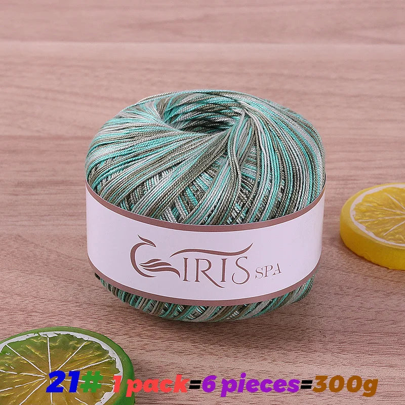 6 #   Fil de dentelle, fil de coton 100% pur coloré teint dégradé mercerisé, fil fin au crochet, tricot fait à la main, châle ajouré d'été, fil de tricot pour pull, 1 pièce = 6 pièces = 300 grammes