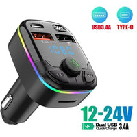 Chargeur de voiture transmetteur FM Bluetooth 5.0 PD type-c double USB lecteur ambiant mains libres chargeur MP3 type-c lumière sans fil