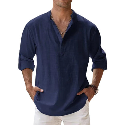 Nouvelles chemises en coton et lin pour hommes chemises décontractées légères à manches longues chemises de plage Henley t-shirts hawaïens pour hommes