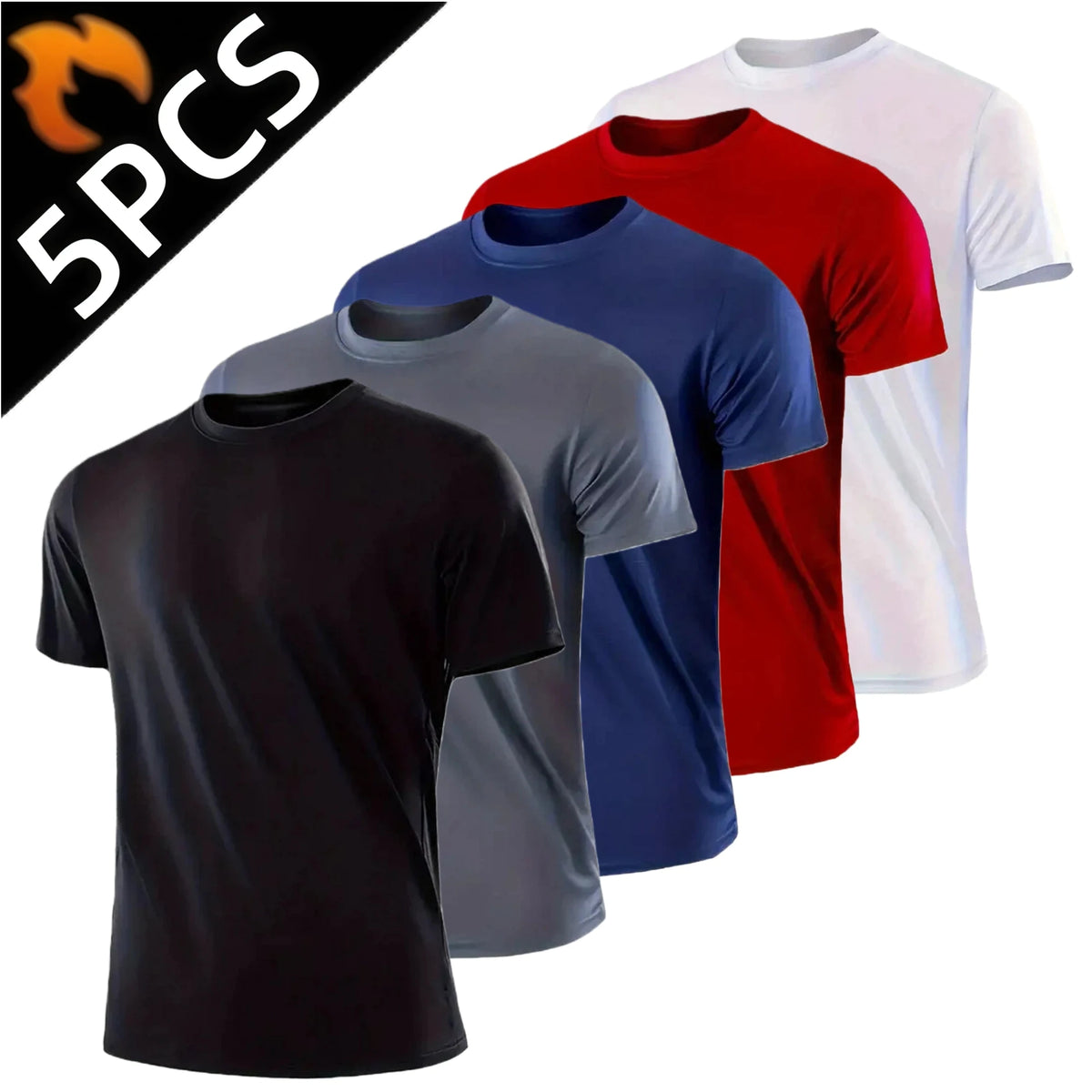 5 pièces hommes séchage rapide à manches courtes salle de sport course évacuation de l'humidité col rond T-Shirt exercice d'entraînement Sport chemise hauts léger