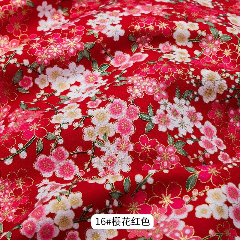 Tissu bronzé Kimono japonais 50x145cm, tissu en coton imprimé fleurs de cerisier Sushi, matériaux de bricolage, accessoires de Patchwork pour la couture