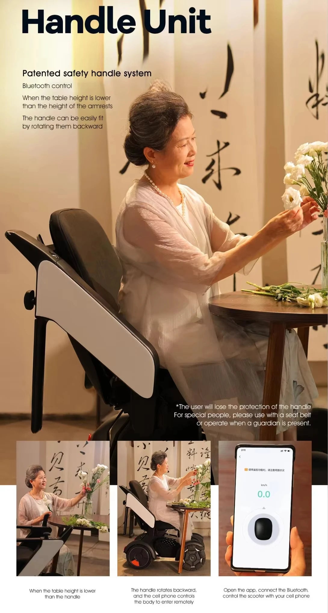 Fauteuil roulant électrique intelligent pour handicapés, contrôle par application, scooter avec système SOS, adapté à tous les Terrains BZ-HBS-LB