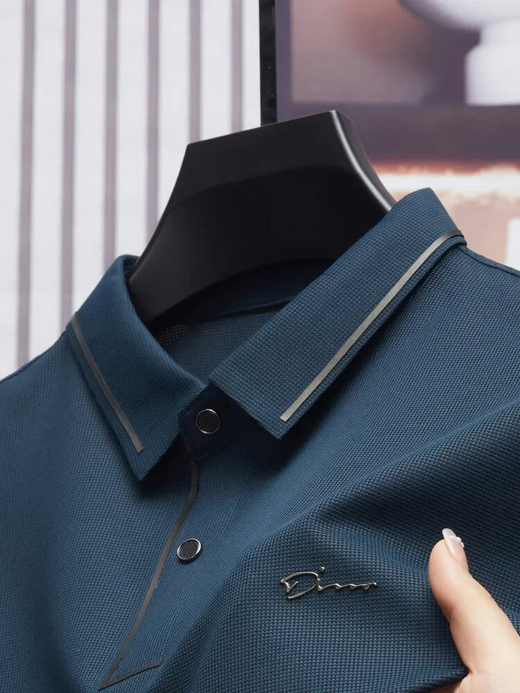 Polo sans couture pour hommes, T-shirt de luxe en tissu Cool, décontracté, Golf, coupe cintrée, col chemisier, nouvelle collection