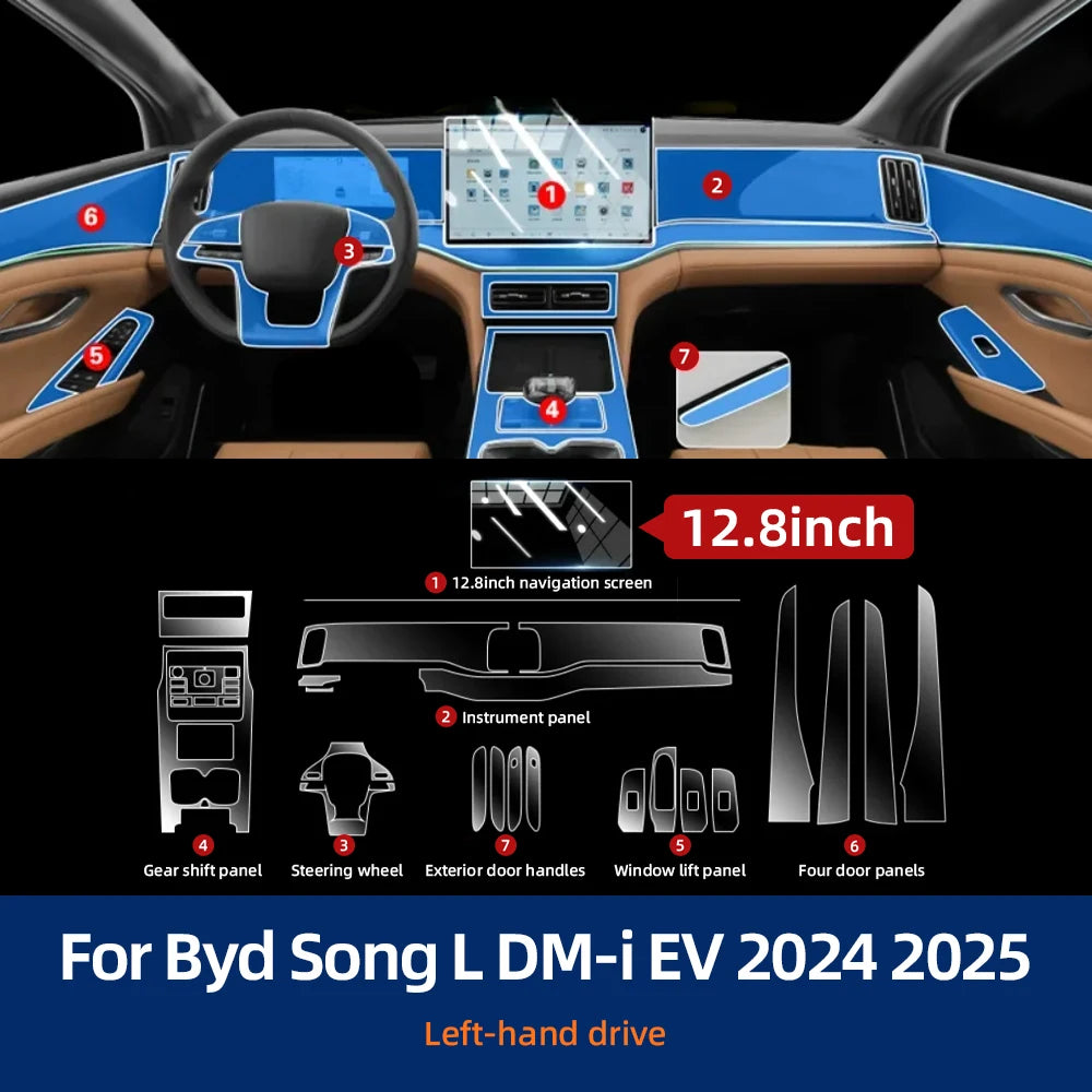 Film protecteur TPU pour l'intérieur de la voiture, anti-rayures, pour BYD Song L DM-iEV 2024 2025, autocollants transparents de protection automobile, accessoires