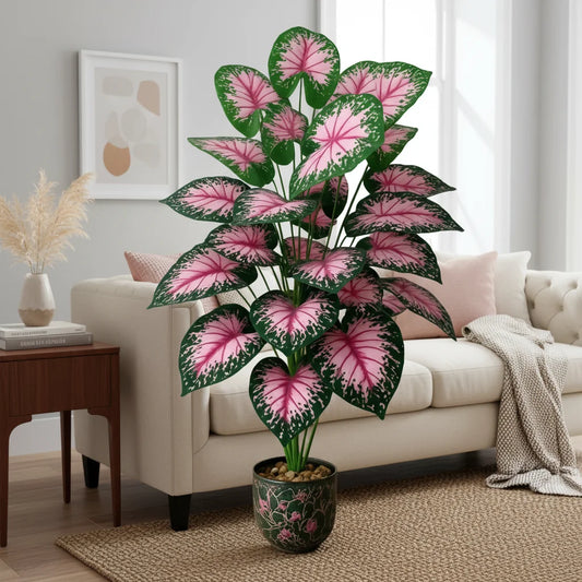 Plante de caladium artificielle colorée, grand décor de sol tropical avec 24 feuilles variées pour le salon et le bureau