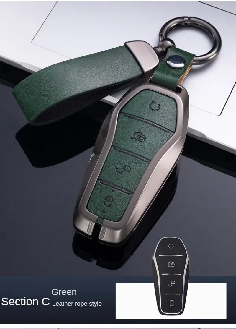 Étui pour clé pour BYD Song Plus Atto 3 Han EV Tang DM Qin joint dauphin cuir métal porte-clés à distance porte-clés accessoires de voiture