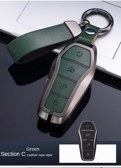 Étui pour clé pour BYD Song Plus Atto 3 Han EV Tang DM Qin joint dauphin cuir métal porte-clés à distance porte-clés accessoires de voiture