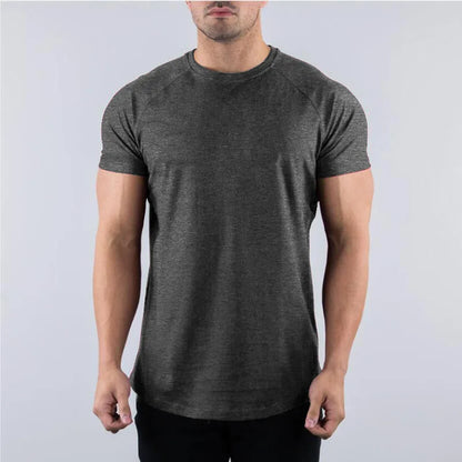 T-shirt de gymnastique en coton pour hommes, vêtements de Fitness d'été, col rond, manches courtes, coupe cintrée, musculation, entraînement
