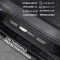 Autocollants de coffre en Fiber de carbone, 4/5 pièces, pour voiture Geely Zeekr LYNK & CO Azkarra Monjaro Atlas Pro Coolray Tugella, décor de seuil de porte