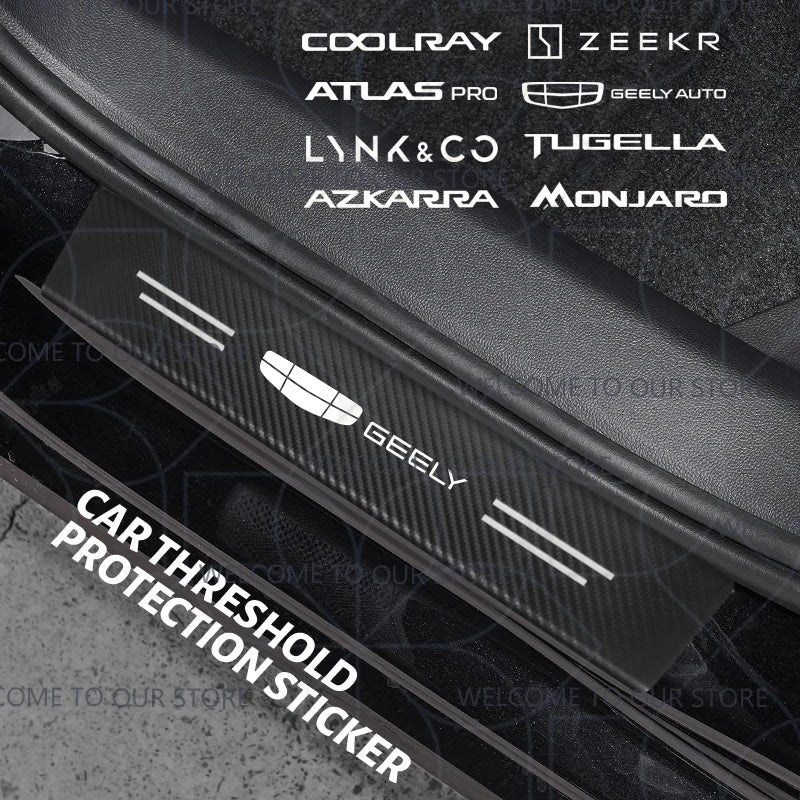 Autocollants de coffre en Fiber de carbone, 4/5 pièces, pour voiture Geely Zeekr LYNK & CO Azkarra Monjaro Atlas Pro Coolray Tugella, décor de seuil de porte
