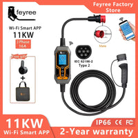 Fey123-Chargeur EV Portable Vope2, 11kW, 16A, 3 Phases, Wi-Fi, Version Bluetooth, Câble de Chargement EVSE, 5m, Prise CEE pour Voiture Électrique