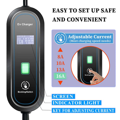 Teschev chargeur EV Portable Type 2 3.5KW 16A 1P chargeur de voiture électrique courant réglable et temps de réglage pour voiture électrique IEC 6219-2