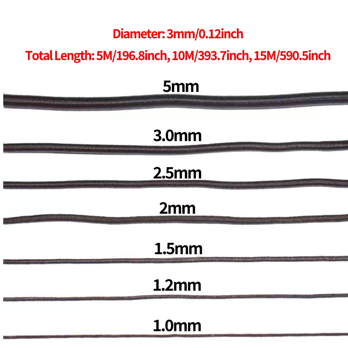 3/5/10/15 M/rouleau nouveau 3.0mm noir blanc bandes élastiques rondes cordon élastique en caoutchouc corde de haute qualité couture vêtement artisanat pour bricolage Jewe