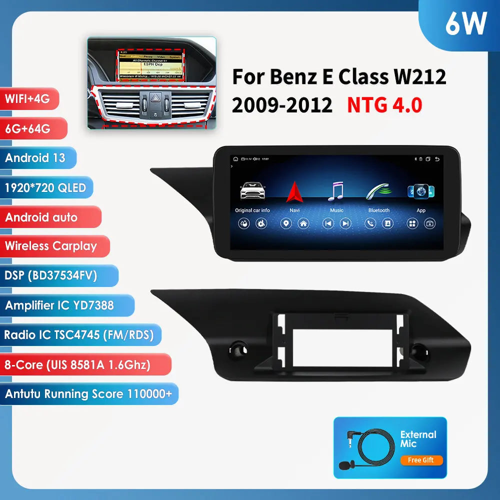 Autoradio Android 13 de 10.25 Pouces avec Lecteur de Limitation 4G Carplay, pour Mercedes Benz W212 Classe E NTG 4.0 4.5 5.0 E200 E230 E260 E300 S212