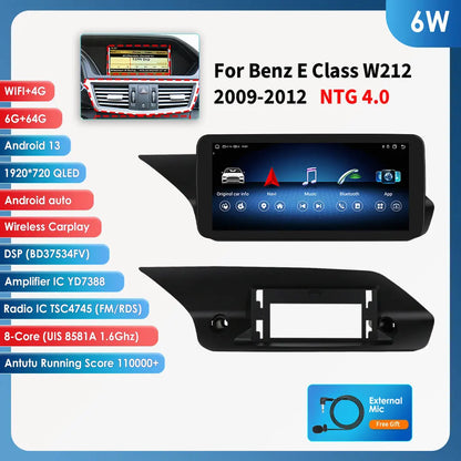 Autoradio Android 13 de 10.25 Pouces avec Lecteur de Limitation 4G Carplay, pour Mercedes Benz W212 Classe E NTG 4.0 4.5 5.0 E200 E230 E260 E300 S212