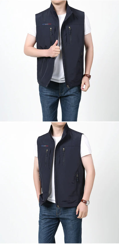 Grande taille hommes été en plein air randonnée gilet tactique multi-poches léger coque souple utilitaire voyage Safari Cargo gilet hommes