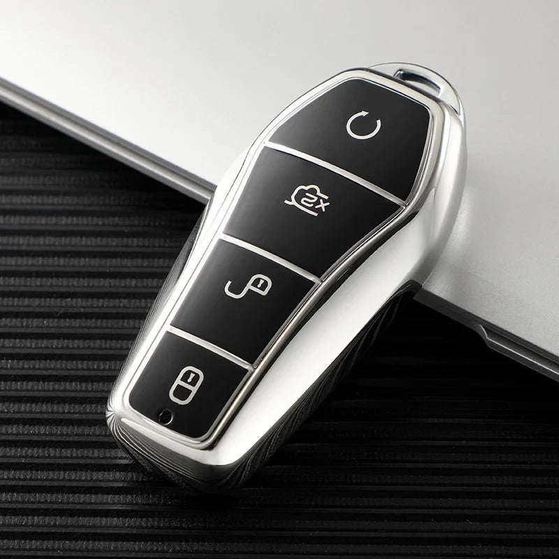Support protégé à 4 boutons pour BYD Qin Plusdmi Atto 3 Han EV, porte-clés dauphin en TPU, étui pour clé télécommande de voiture, accessoires