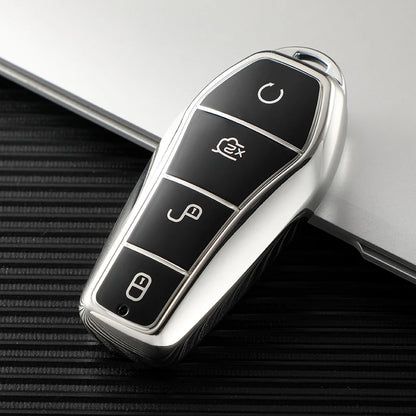 Support protégé à 4 boutons pour BYD Qin Plusdmi Atto 3 Han EV, porte-clés dauphin en TPU, étui pour clé télécommande de voiture, accessoires