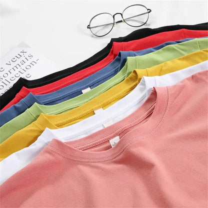 T-Shirt d'été en coton pour femmes, surdimensionné, solide, couleur bonbon, hauts amples