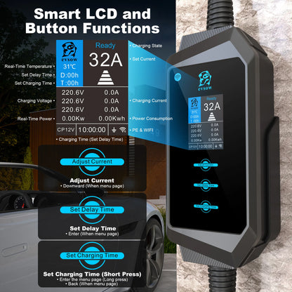 Evsow 7KW 11KW 22KW 32A3P EV chargeur Type2 IEC62196-2 chargeur de voiture électrique avec contrôle APP WIFI ajuster le courant et l'heure du chargeur de réglage