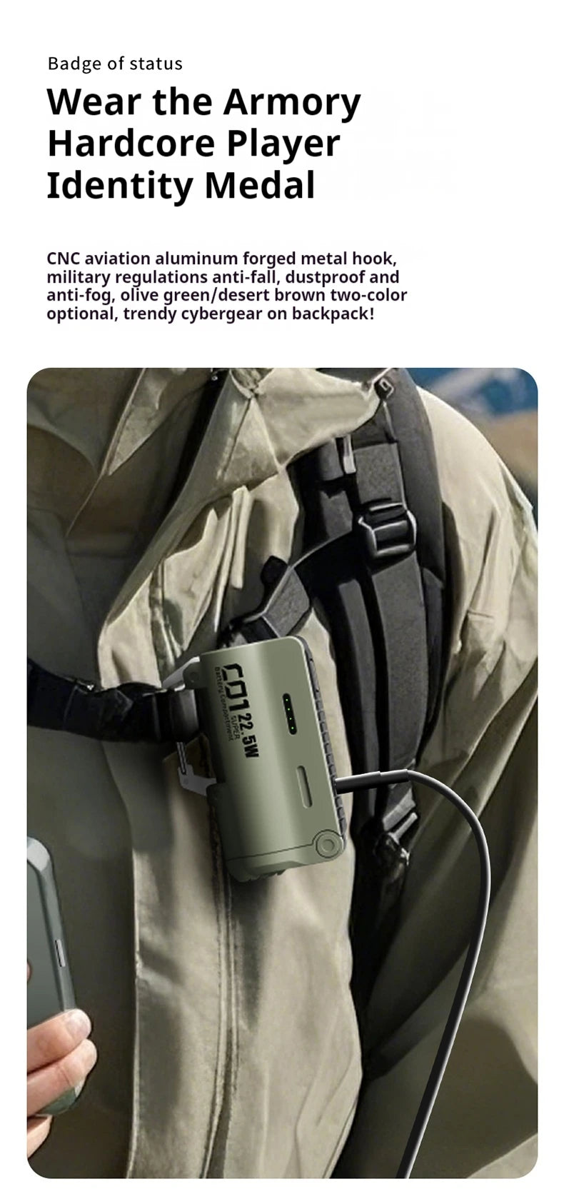 DOKIY 5000mAh 22.5W سوبر سعة كبيرة بطارية شحن سريع شاحن محمول للتخييم في الهواء الطلق PowerBank مع حلقة تعليق أصلية