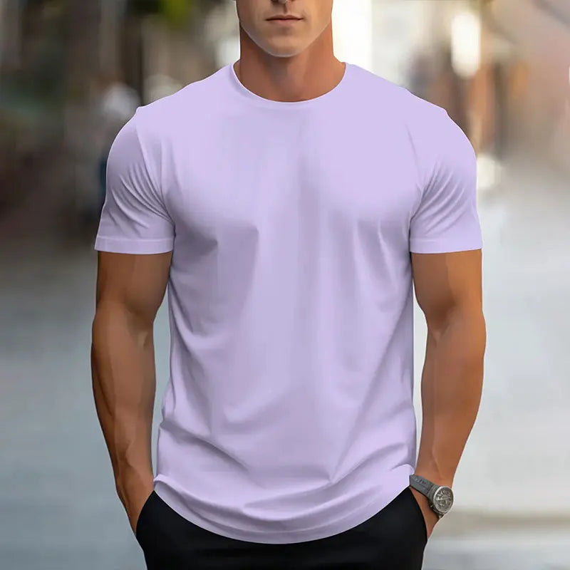2024 Nouveau Col Rond À Manches Courtes T-Shirt Classique Mode Solide Couleur Sport Respirant À Manches Courtes D'été Respirant Gym Top