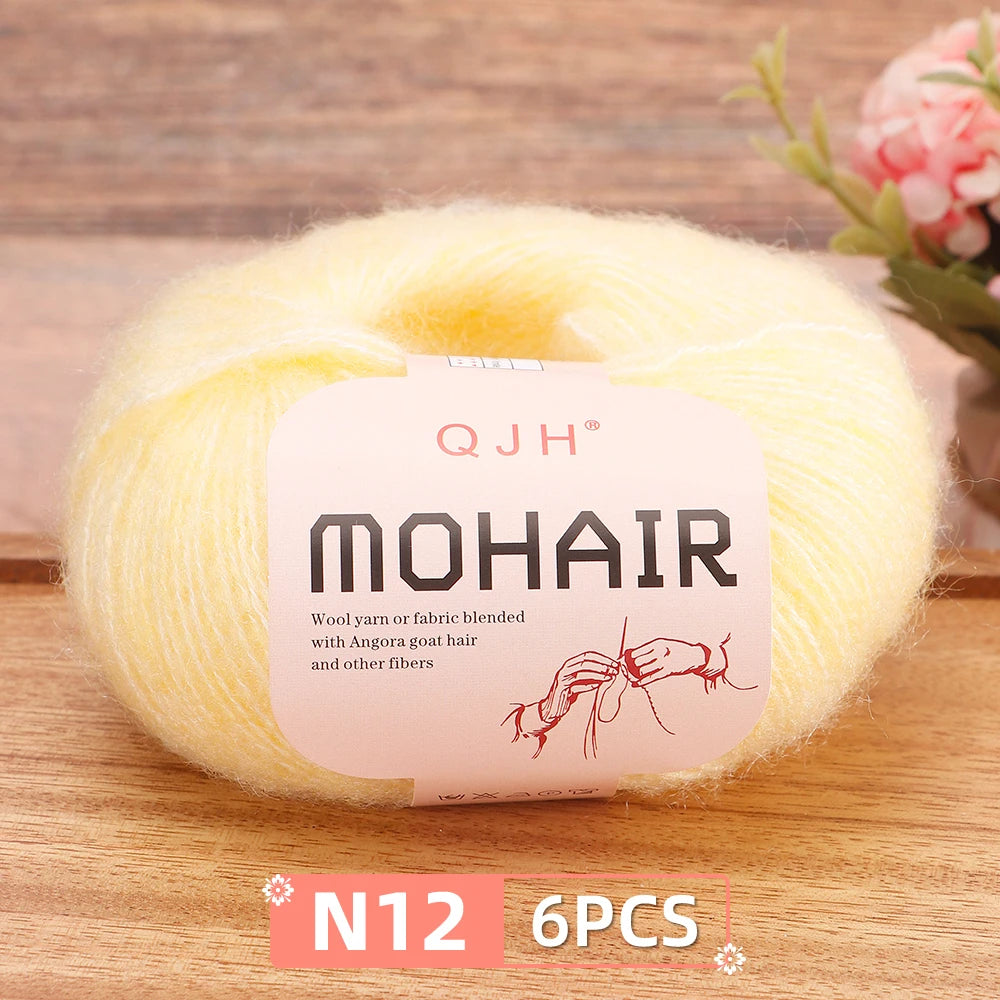 Fil Mohair doux et chaud, 6 paquets/150g, chaussettes de pull en tricot faites à la main, fil d'écharpe châle au Crochet, 60% Mohair, 40% acrylique