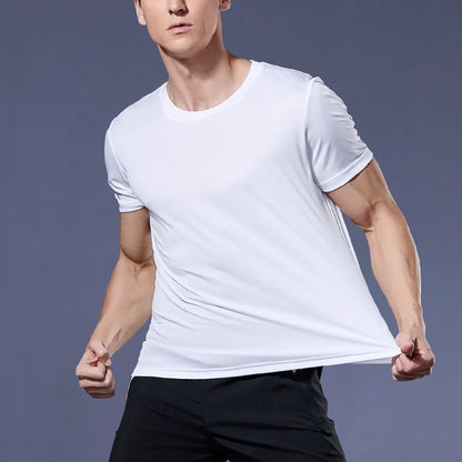 T-shirt de sport pour homme à manches courtes, séchage rapide, respirant, col rond, entraînement, exercice, sport, haut léger