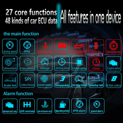 C1 Projection de Navigation de voiture HUD affichage tête haute OBD2 + GPS projecteur de voiture compteur de vitesse/température de l'eau/tension/alarme tr/min