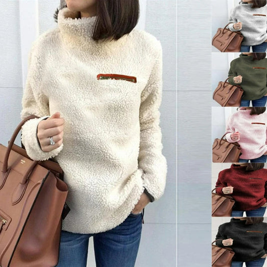 Pull à col roulé pour femme, couleur unie, Super doux et confortable, mode fermeture éclair, haut Sexy, vêtements Hipster pour dames, hiver