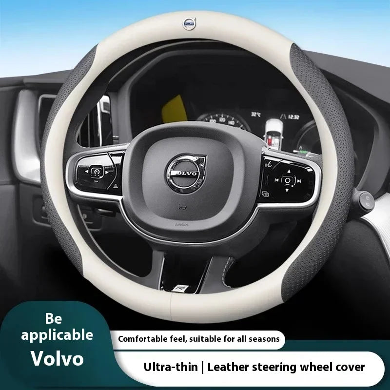 غطاء عجلة قيادة السيارة من الجلد وألياف الكربون، إكسسوارات لسيارات فولفو XC40 XC60 XC70 XC90 C30 C70 S40 S60 S80 S90 V40 V50 V60 V70