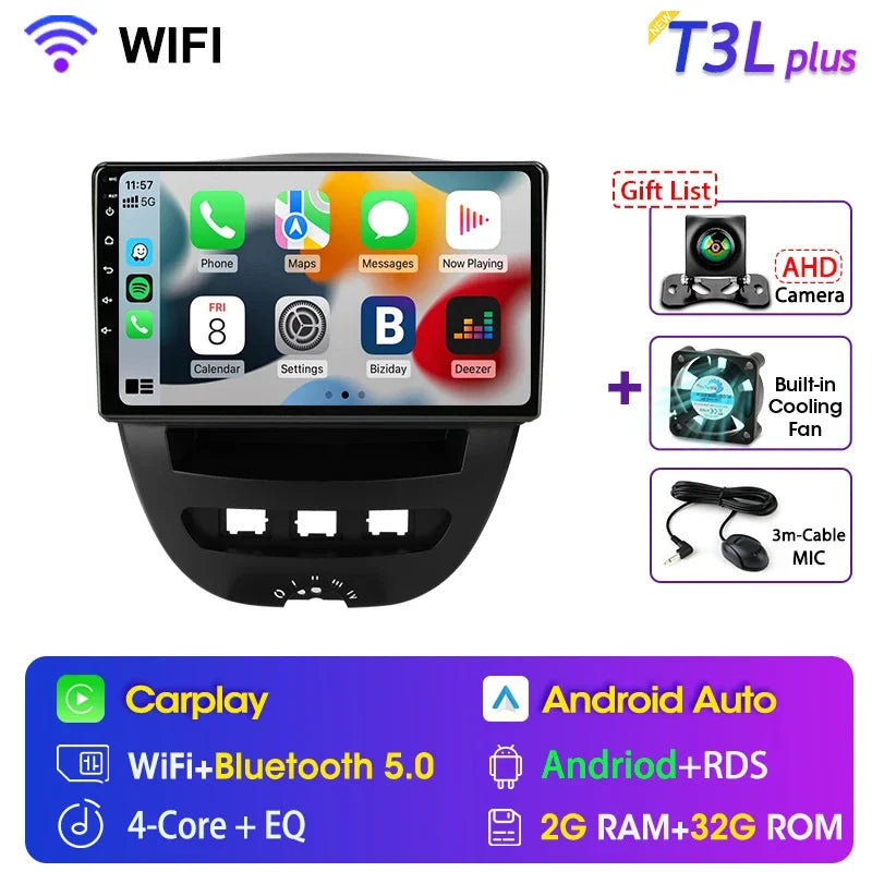 Srnubi Qualcomm 8 Core autoradio pour Peugeot 107 Toyota Aygo citroën C1 2005 - 2014 2 Din lecteur multimédia Android Carplay
