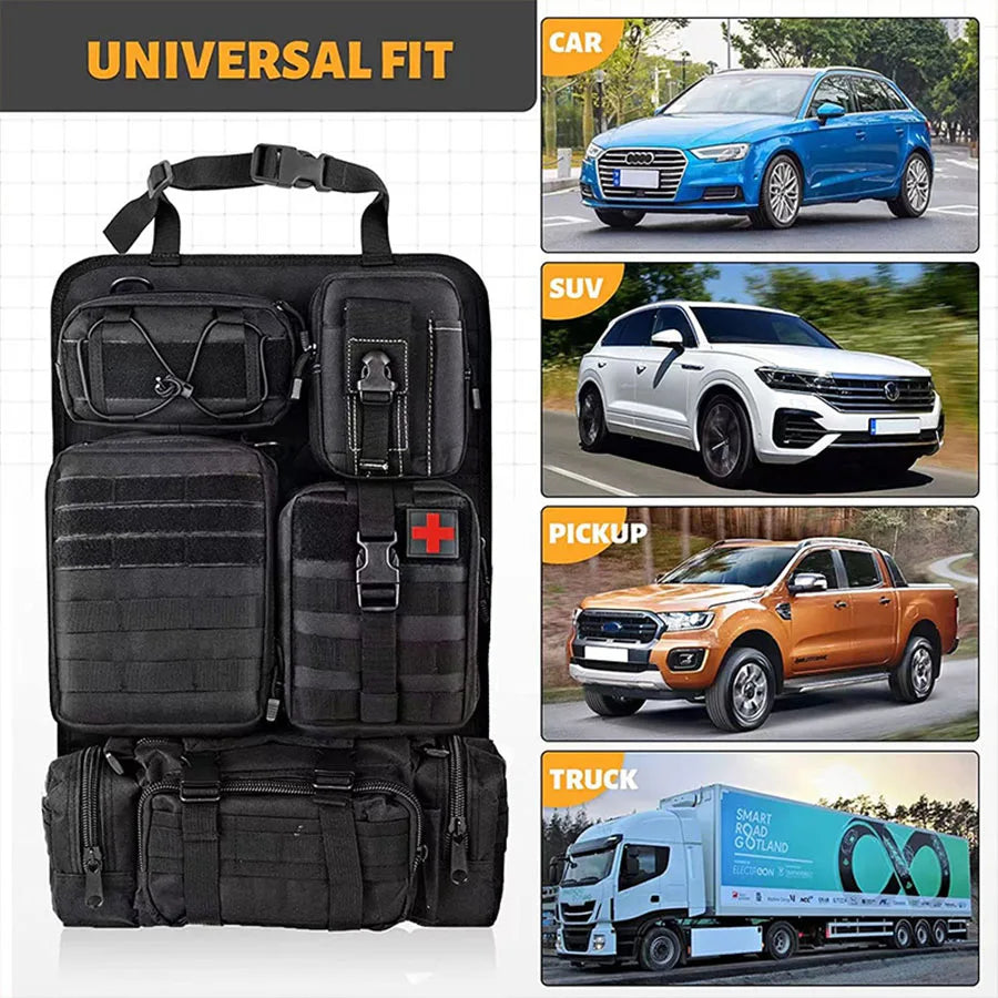 Organisateur de rangement suspendu tactique multifonction de haute qualité, 55x37CM, 600D, 6 pièces en 1, pour siège arrière de voiture