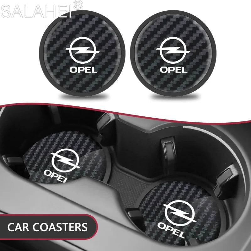 Dessous de verre antidérapant en Fiber de carbone pour tasse d'eau de voiture, pour Opel Astra J K OPC Corsa Vectra D Zafira B Insignia Mokka Vivaro