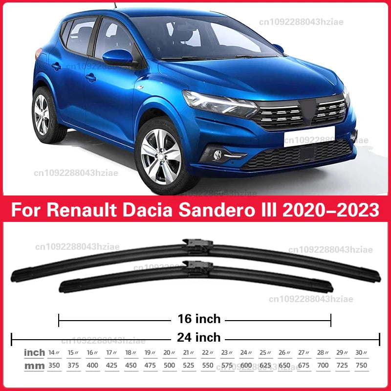 Balais d'essuie-glace avant pour Dacia Sandero III 2020 – 2023, 2 pièces, accessoires de fenêtre de pare-brise 2021 2022 24 