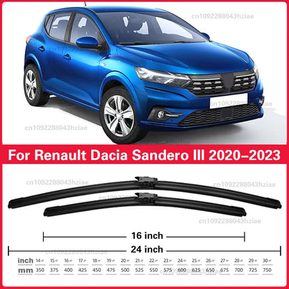 Balais d'essuie-glace avant pour Dacia Sandero III 2020 – 2023, 2 pièces, accessoires de fenêtre de pare-brise 2021 2022 24 "+ 16"