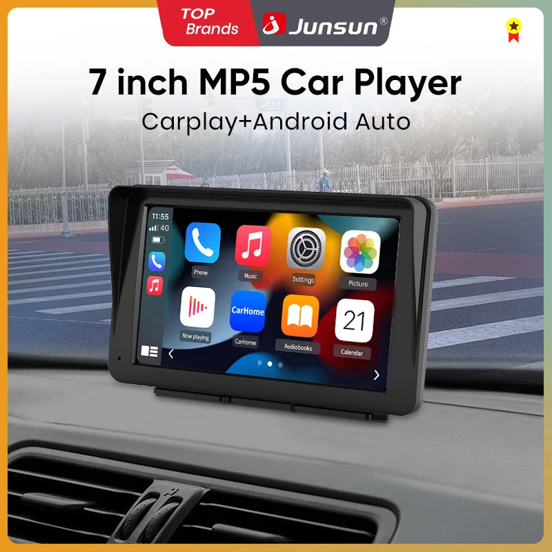Junsun 7 pouces Portable écran tactile Carplay pour Apple Android Auto autoradio Radio multimédia lecteur vidéo Bluetooth FM AUX GPS
