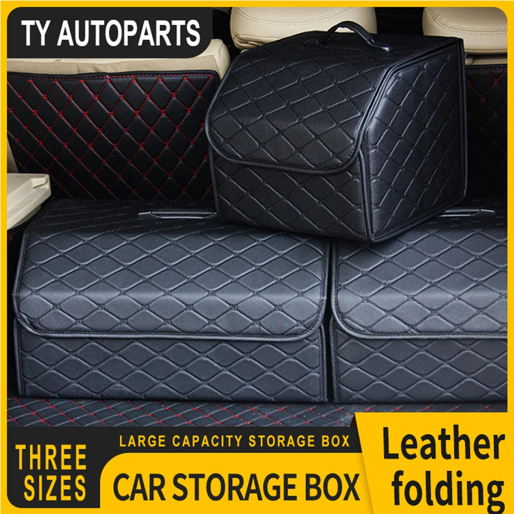 Boîte de rangement de coffre de voiture, grande capacité, sac de rangement d'outils multi-usage automobile, rangement pliable en cuir pour boîte de rangement d'urgence