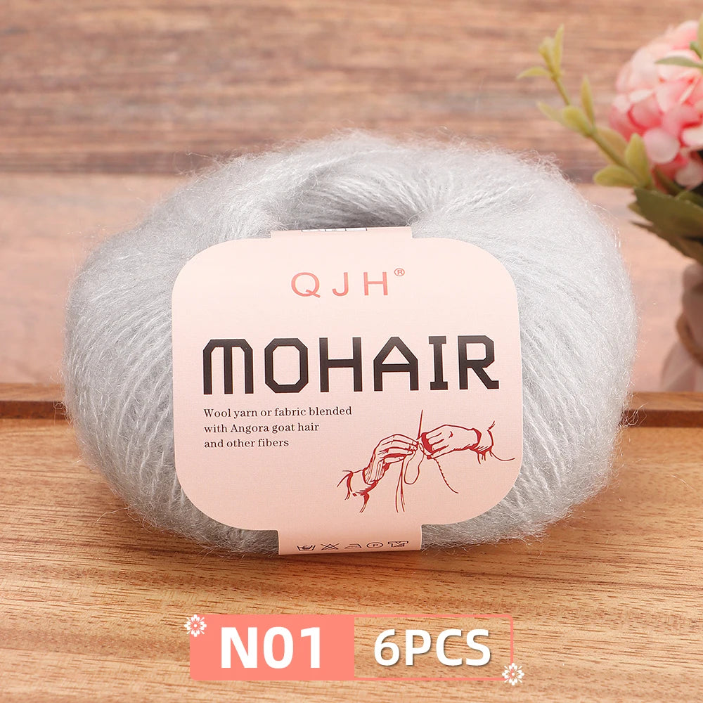 Fil Mohair doux et chaud, 6 paquets/150g, chaussettes de pull en tricot faites à la main, fil d'écharpe châle au Crochet, 60% Mohair, 40% acrylique