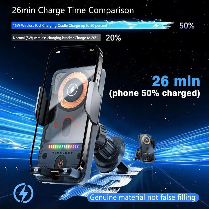 Support de téléphone pour voiture et chargeur sans fil 2 en 1 – 360 °   Support de navigation rotatif 15W à charge rapide pour smartphones, fixation sur grille d'aération