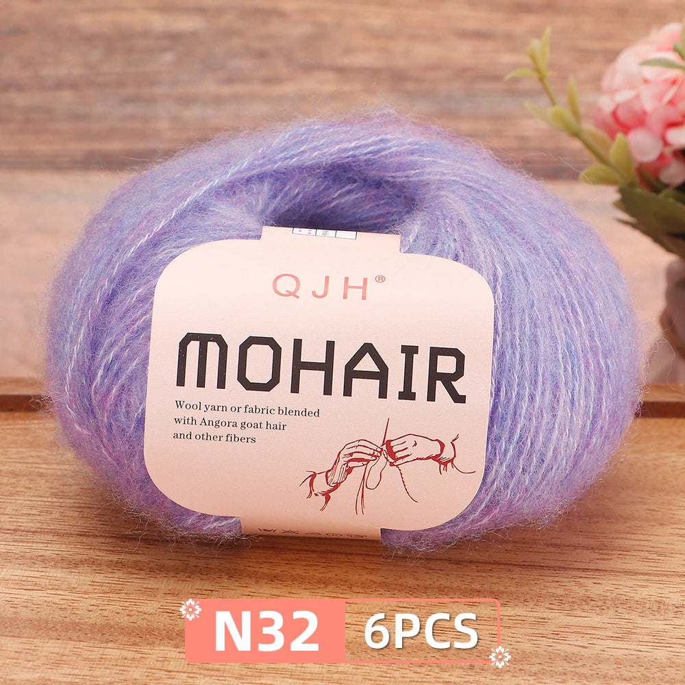 Fil Mohair doux et chaud, 6 paquets/150g, chaussettes de pull en tricot faites à la main, fil d'écharpe châle au Crochet, 60% Mohair, 40% acrylique