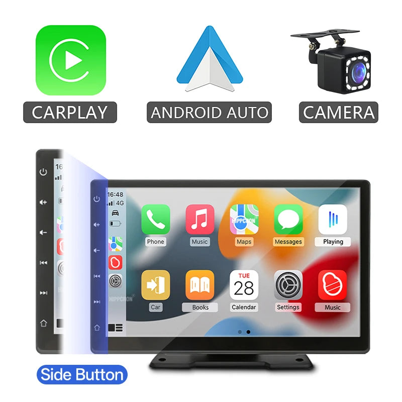 Hipppcron 9 "Radio de voiture Portable lecteur vidéo multimédia sans fil CarPlay et Android Auto IPS écran tactile BT USB TF entrée AUX