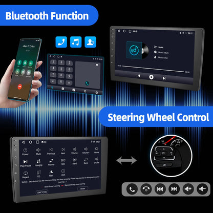 ESSGOO Écran Tactile 10.1 Pouces 2 DIN 2+64GB/4+64GB Autoradio Android 14 Carplay Sans Fil Android Auto GPS Navigation WiFi FM RDS Entrée Caméra Arrière Contrôle du Volant Mirror Link Bluetooth Écran Divisé USB