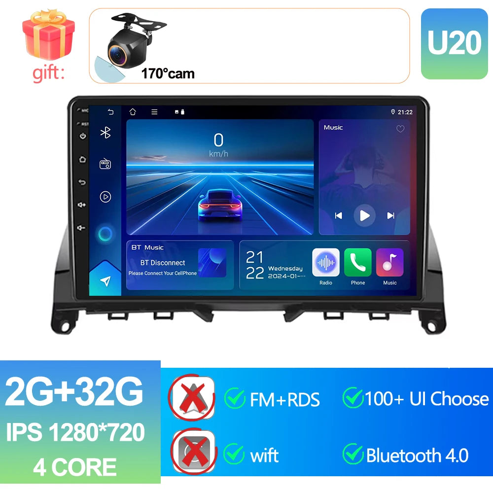 Pour Mercedes Benz classe C 3 W204 S204 2006 - 2011 Android 15 Carplay Auto autoradio multimédia lecteur vidéo Navigation GPS DSP