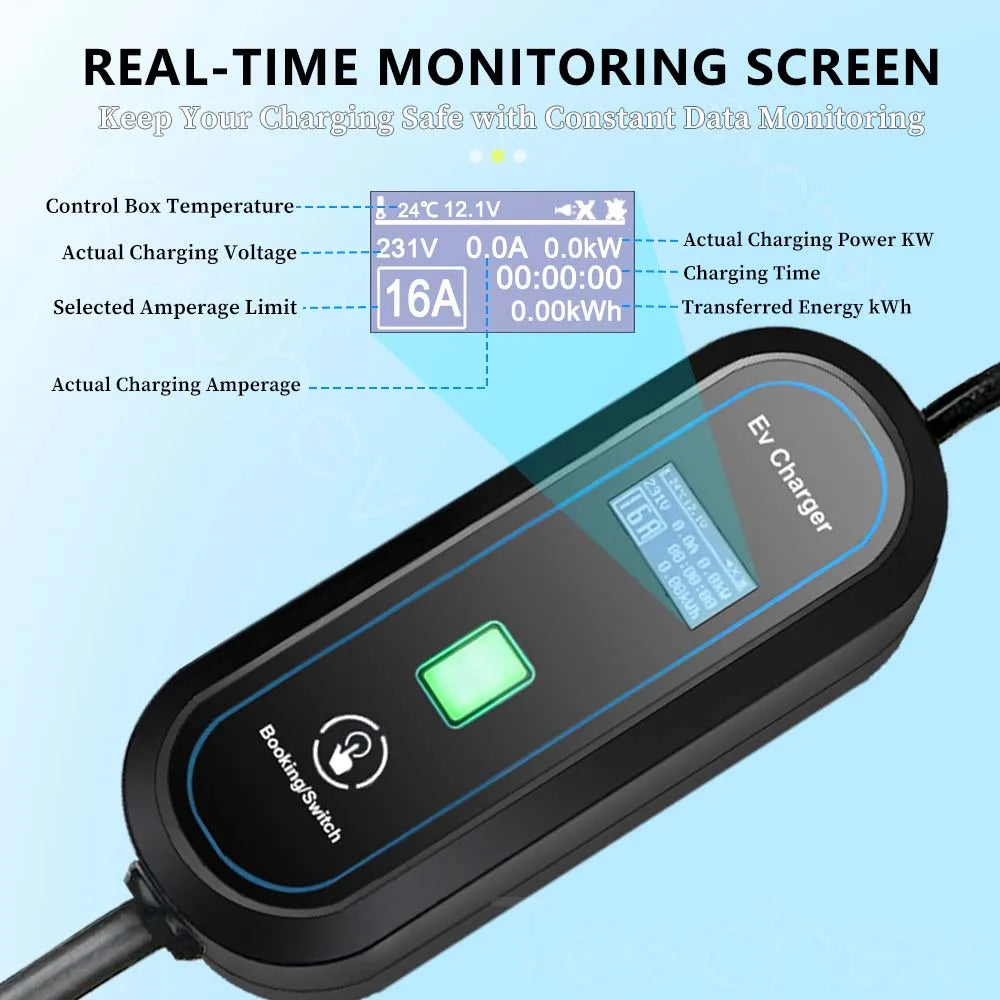 Teschev chargeur EV Portable Type 2 3.5KW 16A 1P chargeur de voiture électrique courant réglable et temps de réglage pour voiture électrique IEC 6219-2