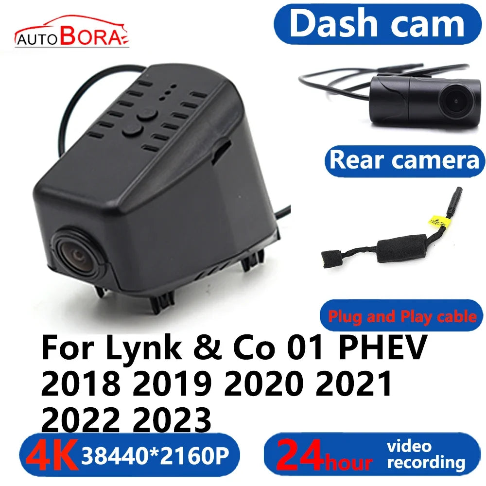 AutoBora-Caméra de tableau de bord DVR avec moniteur vidéo 24H, caméra 4K, WiFi, 3840x2160, compatible avec Lynk & Co 01, PHEV 2018, 2019, 2020, 2021, 2022, 2023