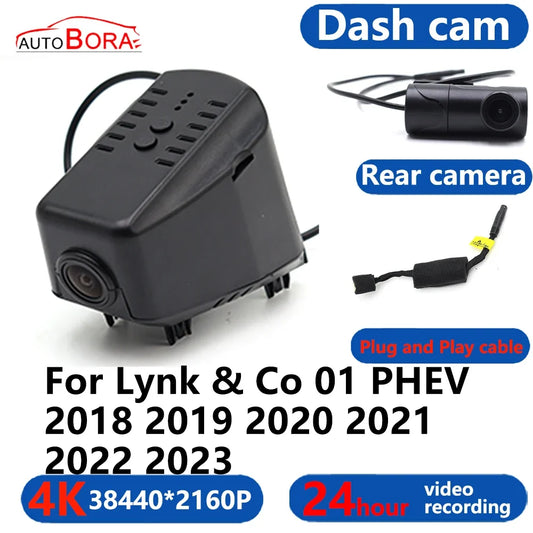AutoBora-Caméra de tableau de bord DVR avec moniteur vidéo 24H, caméra 4K, WiFi, 3840x2160, compatible avec Lynk & Co 01, PHEV 2018, 2019, 2020, 2021, 2022, 2023